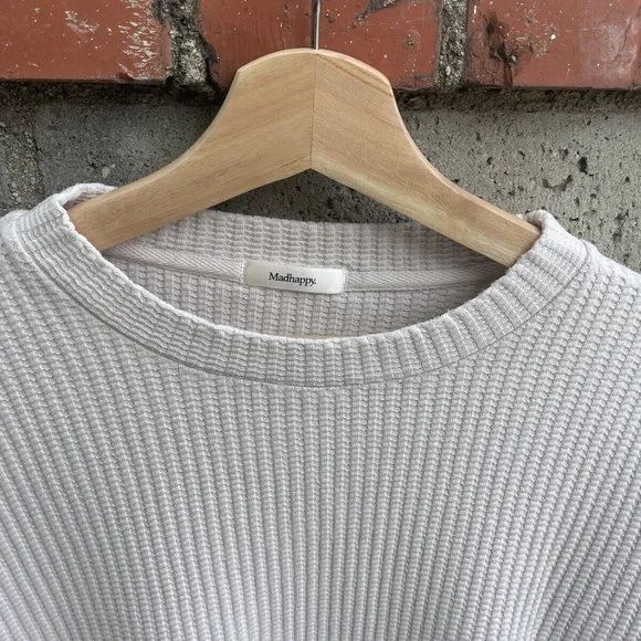MadHappy Women Crewneck Ribbed Sweater Long Sleeve Pullover Knit Ivory SMALL NEW - Picture 4 of 7